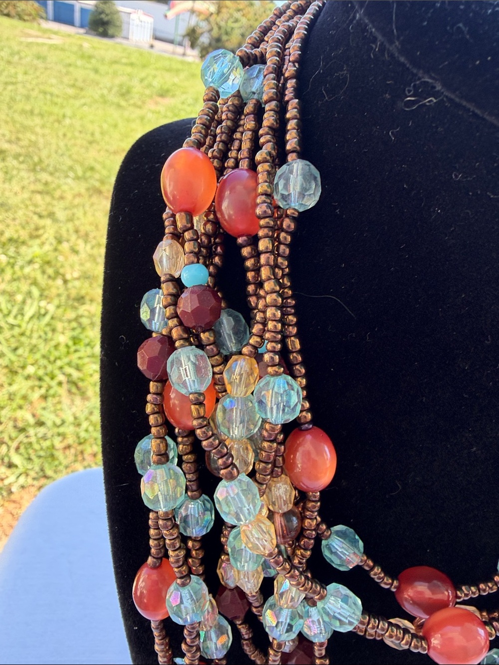 Layered Beaded Necklace - Blue & Brown - Picture 3 of 8